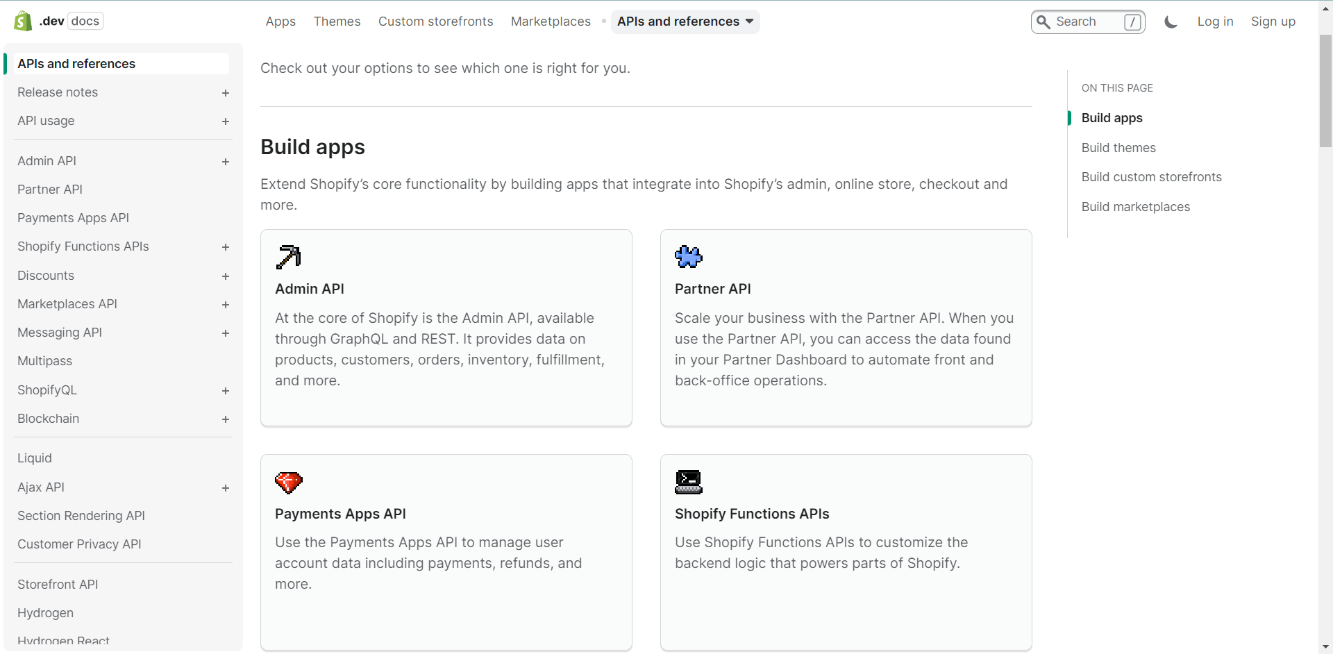 Shopify API developer help docs page